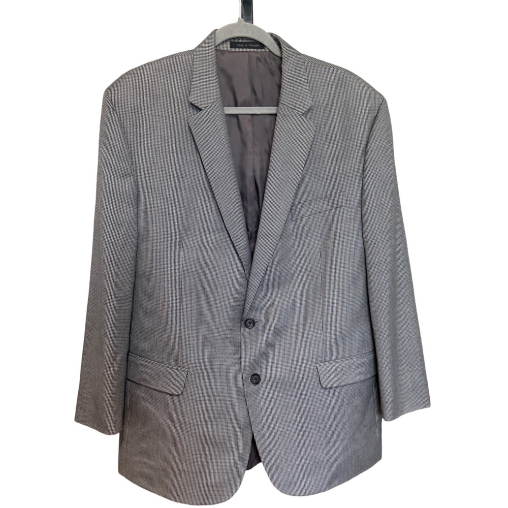 Lauren Ralph Lauren Blazer Micro Houndstooth‎ 46R Grey Excellent 2-Button Coat